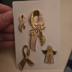 Set Of 4 Vintage Breast Cancer Pins